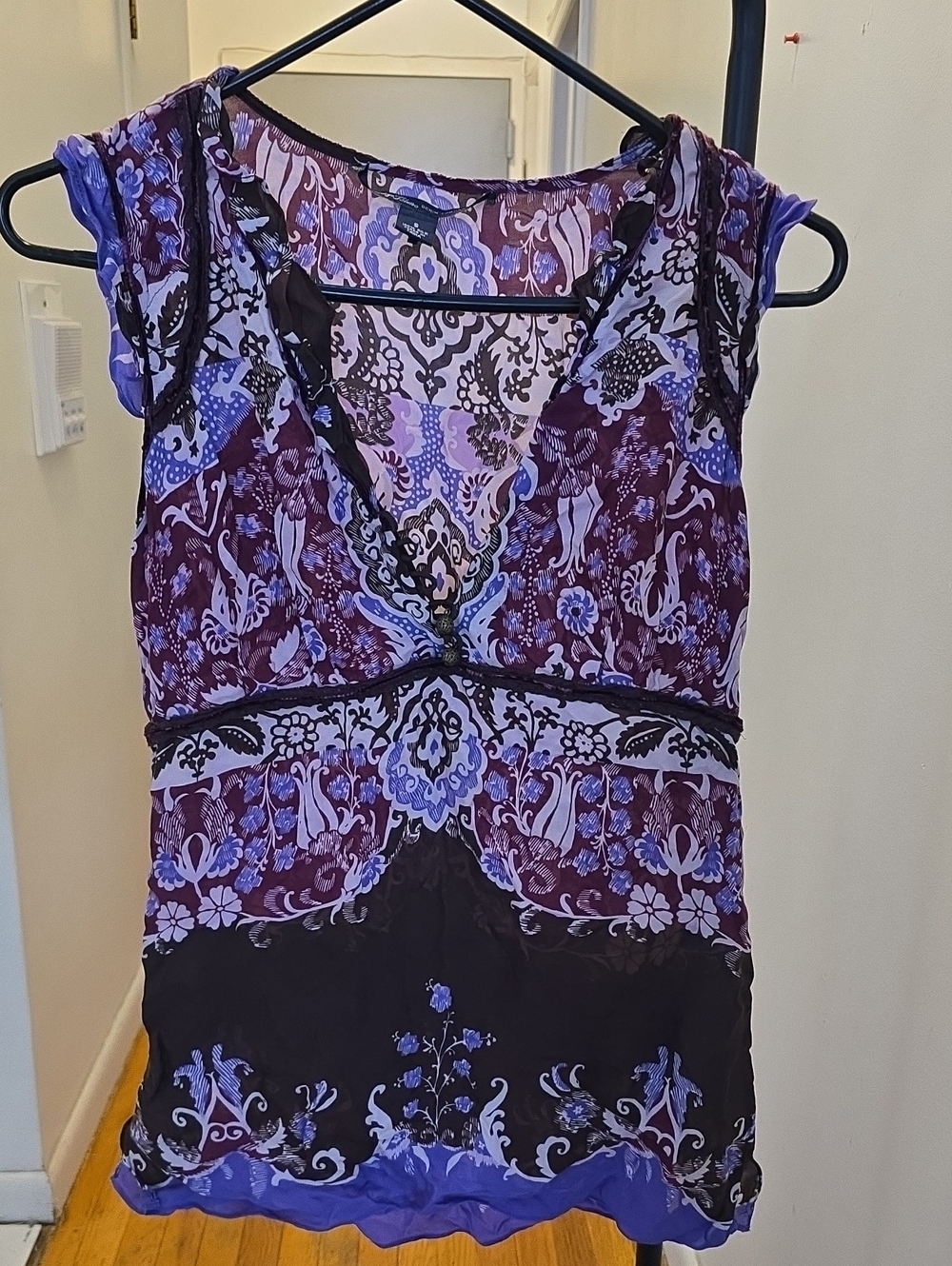 Women's Purple Floral V-Neck Boho Top